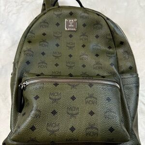 MCM Dark Green Logo Backpack